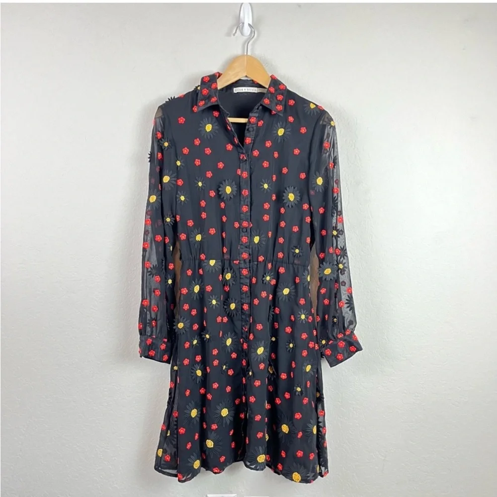 Alice + Olivia Dress Enid Floral Embroidered Appliqué - Picture 3 of 14